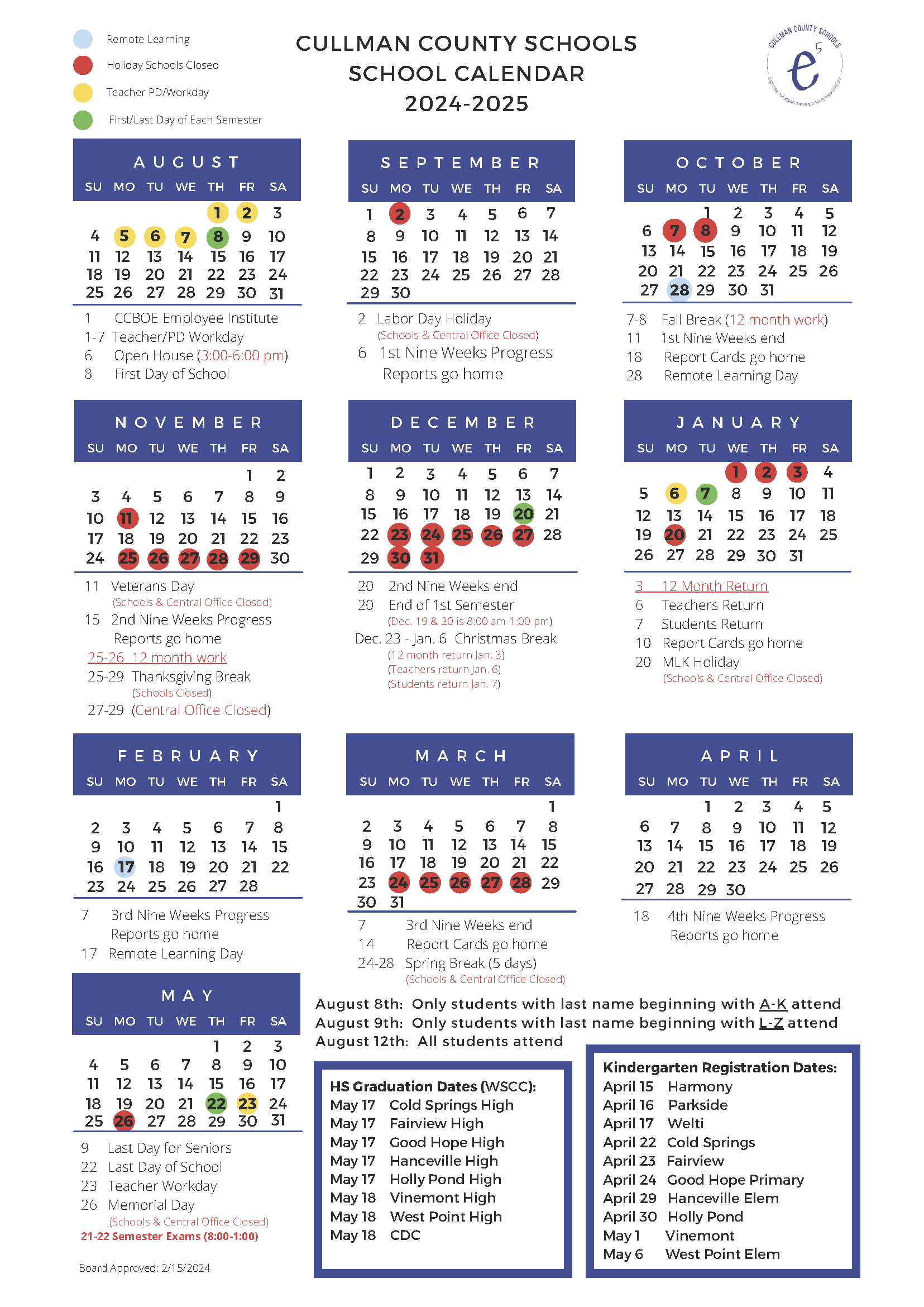 2024-2025 School Calendar Released | West Point Elementary School