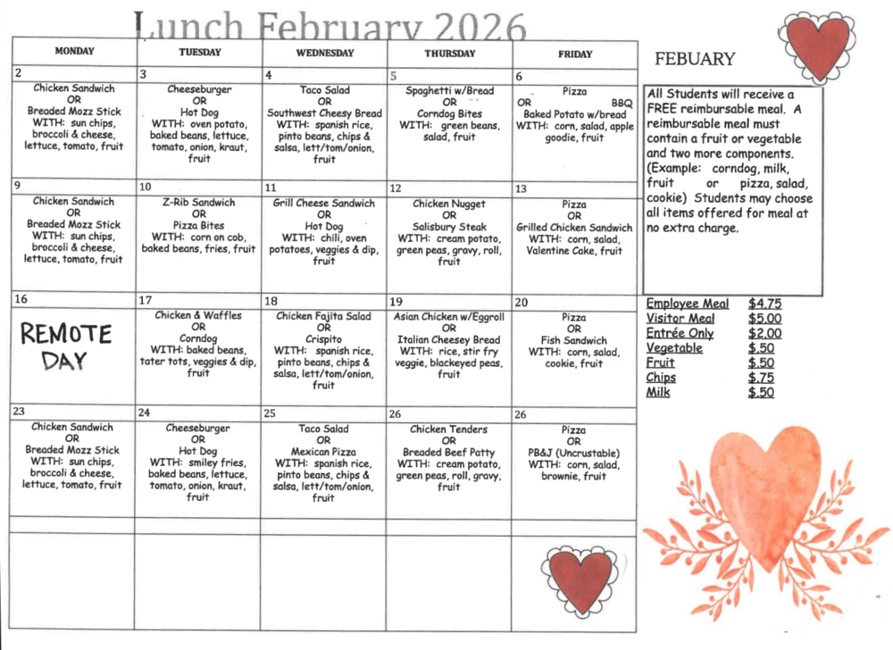 February 2026 Lunch Menu