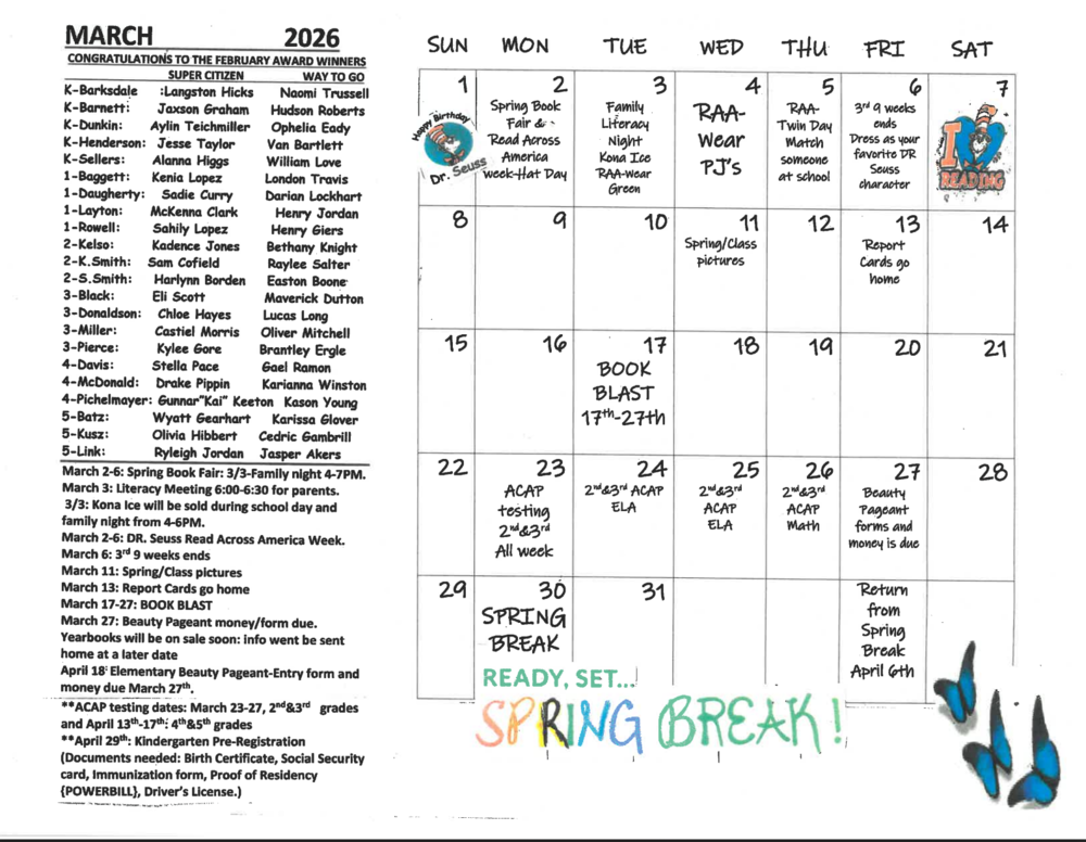 March Activity Calendar