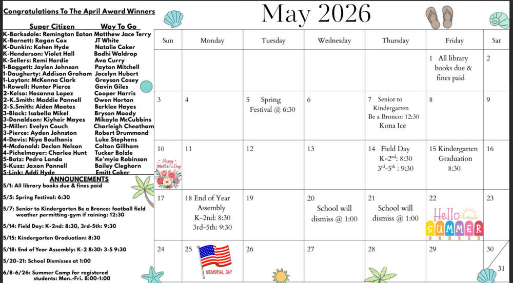 Activity Calendar May 2026