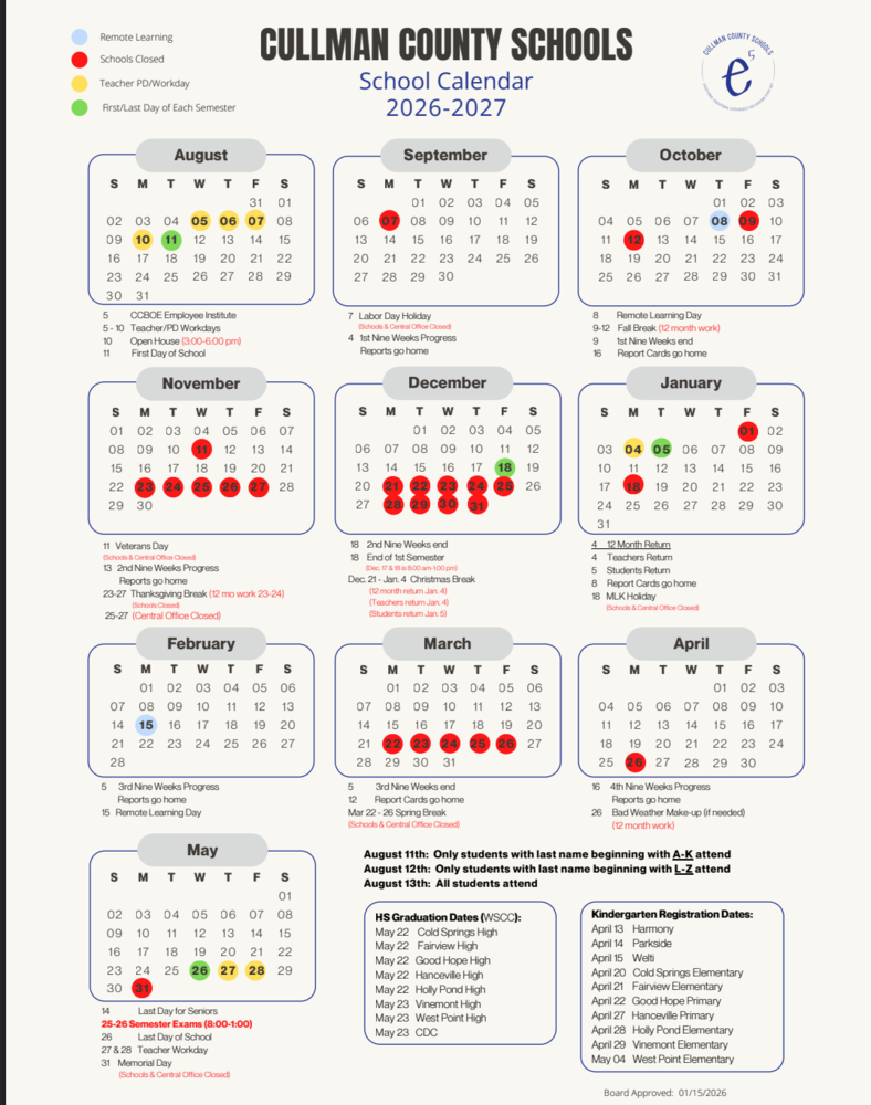 School Calendar 2026-27