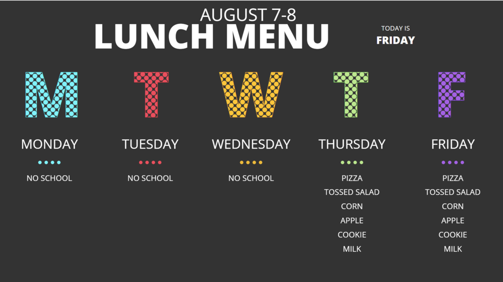 Lunch Menu for August 7-8, 2025