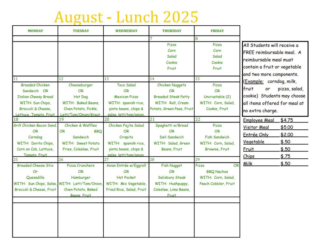 August Menu
