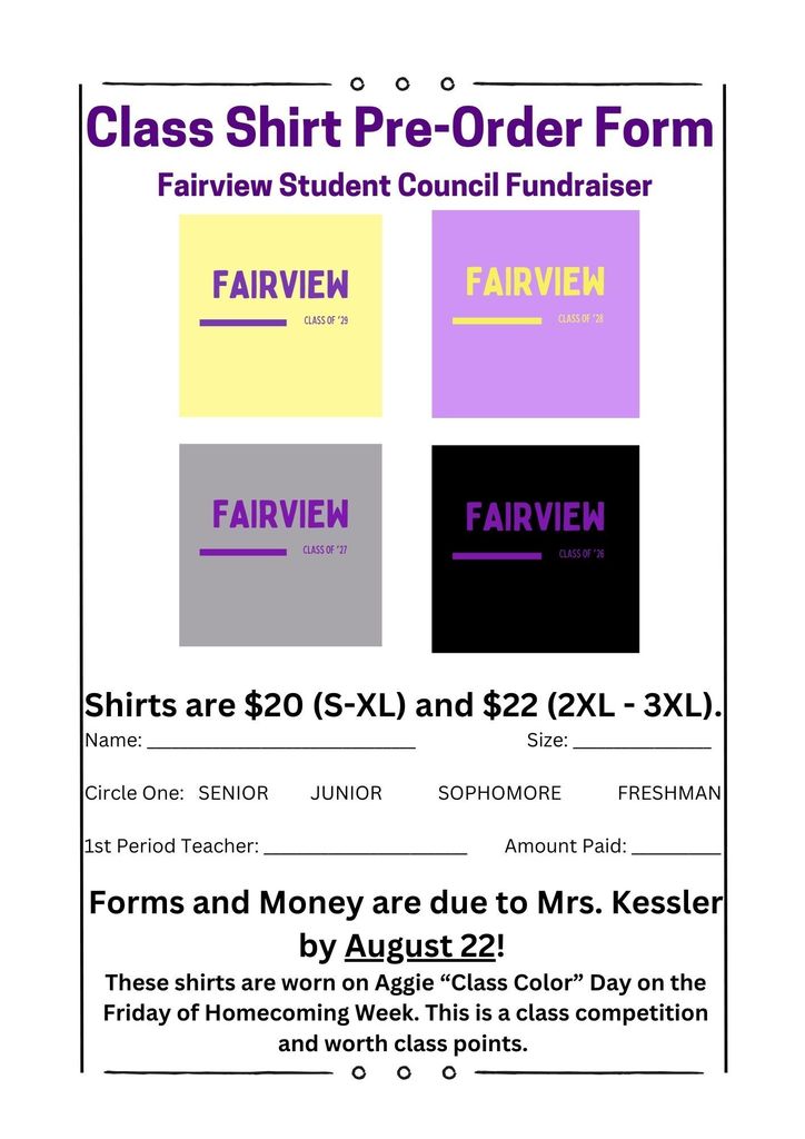Class Shirt Order Form 