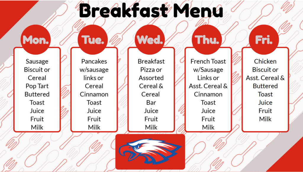 Breakfast Menu for 8/18-8/22/25