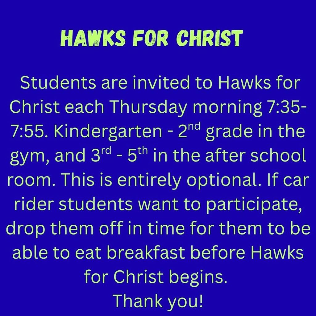 Hawks for Christ each Thursday