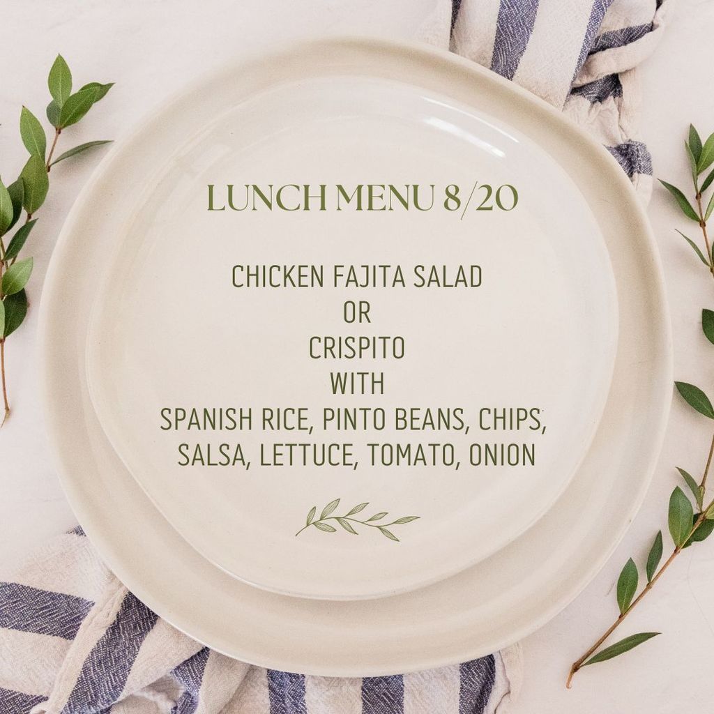 Lunch Wednesday 8/20