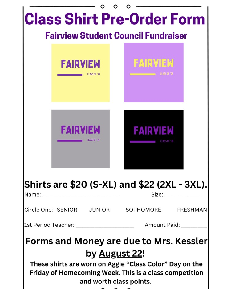class shirt order form 