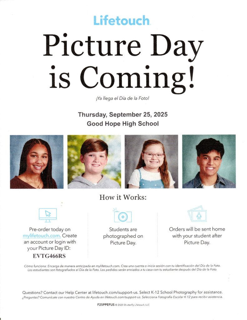 Picture Day flyer for Thursday, September 25, 2025