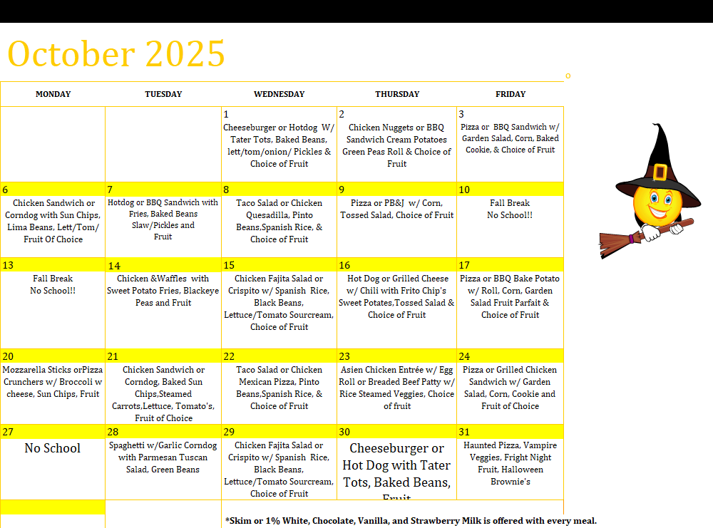 Oct Menuoct menu