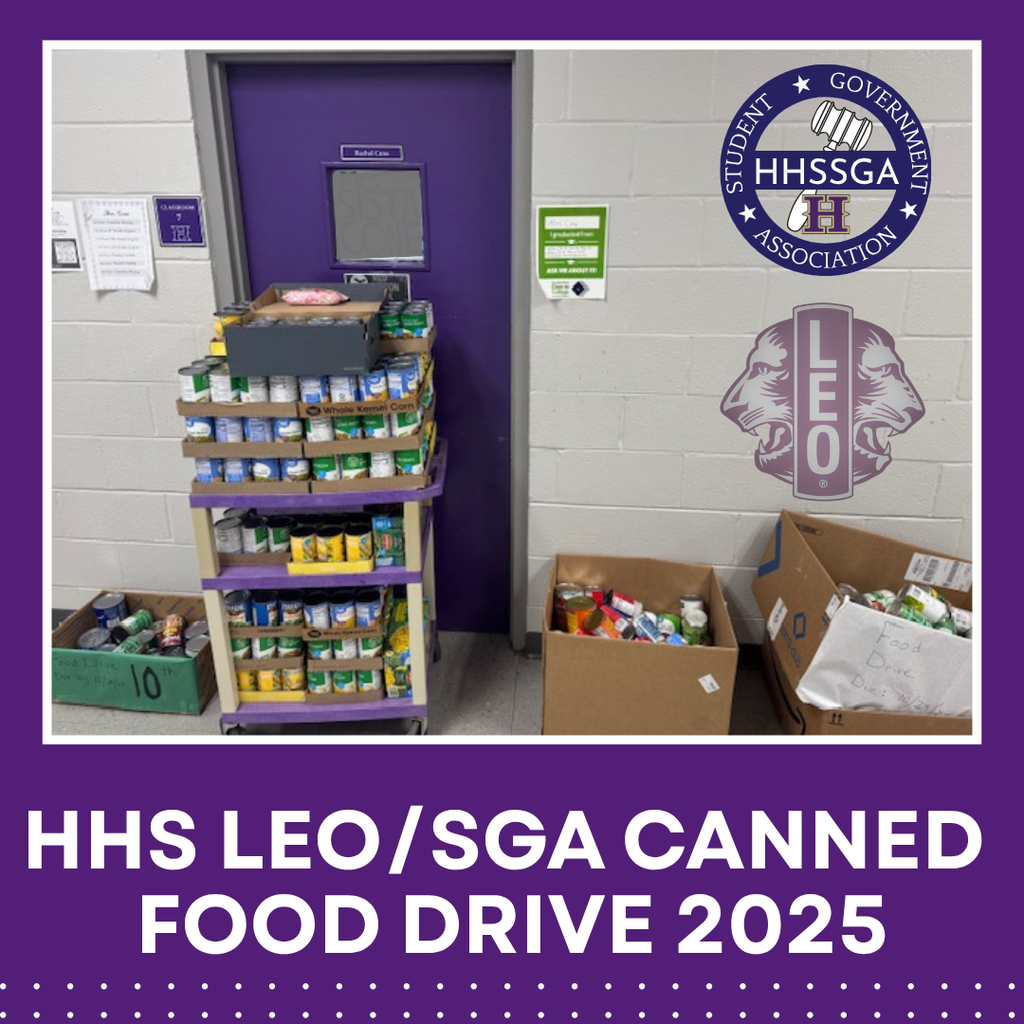 HHS students brought 560 cans for the SGA/Leo Club Food Drive. Our 12th Graders earned spirit points by bringing the most items & they chose Mrs. Cone's door to block for the day. The food items were donated to The Link of Cullman County.