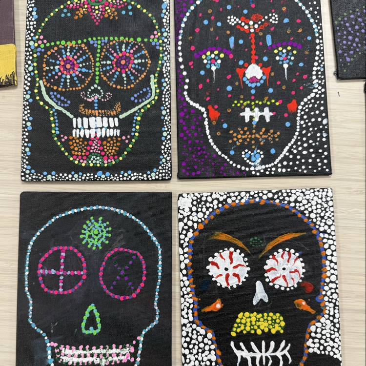 We painted Day Of The Dead With dots. I forgot to take pictures so I’ve only got a few but they all looked great and the students loved it! 