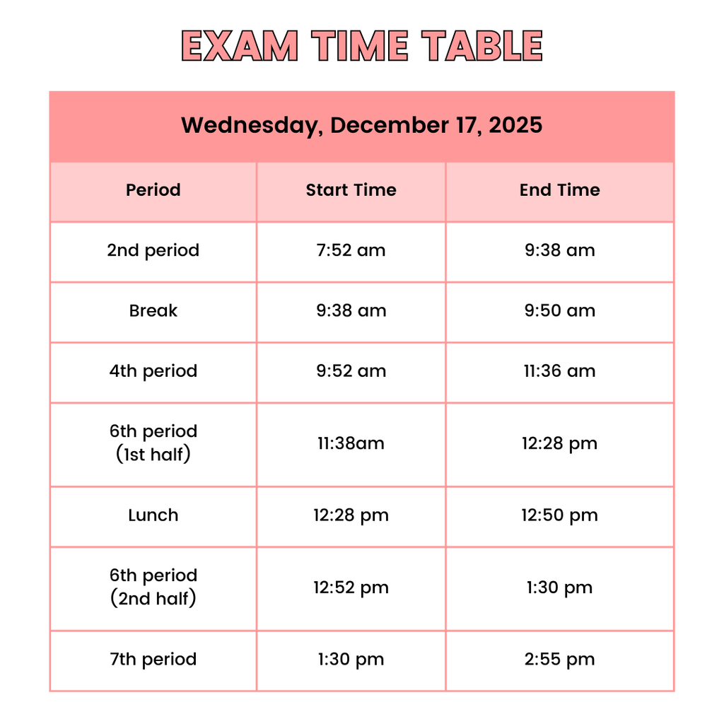 Wednesday, December 17, 2025 Exam Schedule
