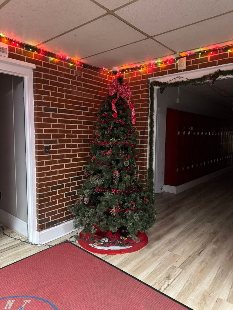 Christmas tree just outside assistant principal's office