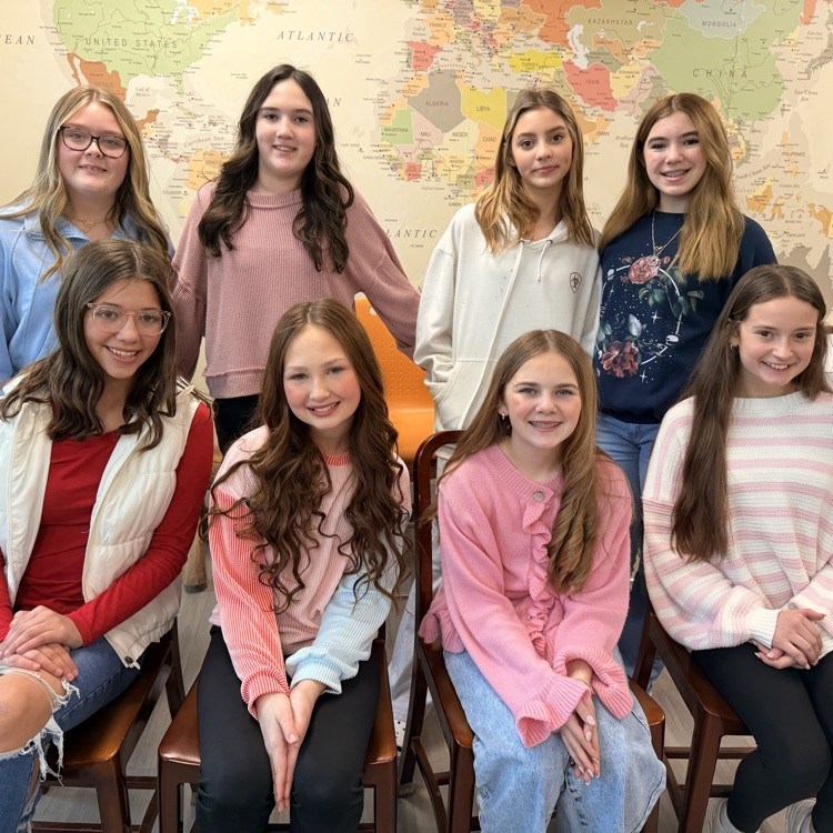 Back row: Kaley Gaines, Caroline OāQuinn, Emmie Whatley, Lilyan Miller Front row: Natalie Varner, Jacie Powell, Maci Barnett, Emma Leusby, (not pictured Kabri Wilson)