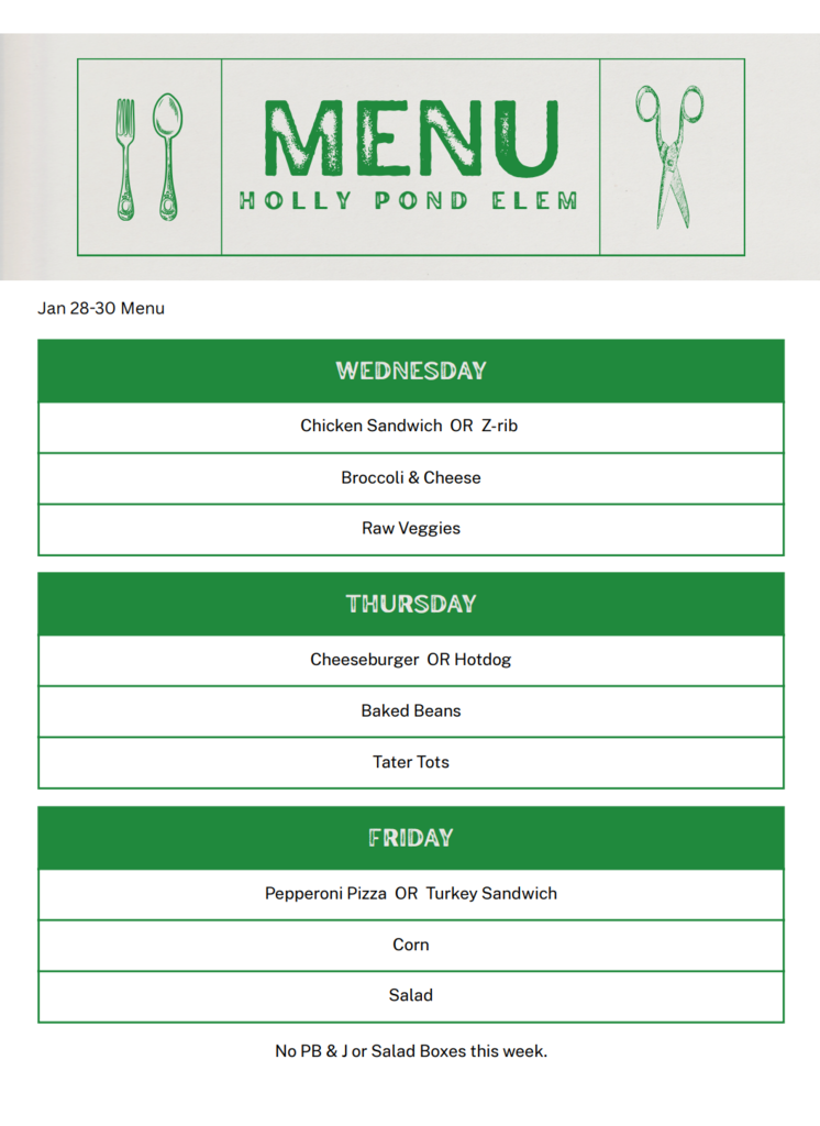 Jan 28-30 Menu