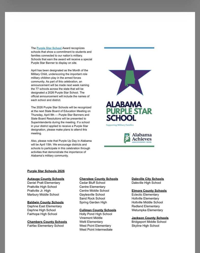 Alabama Purple Star School
