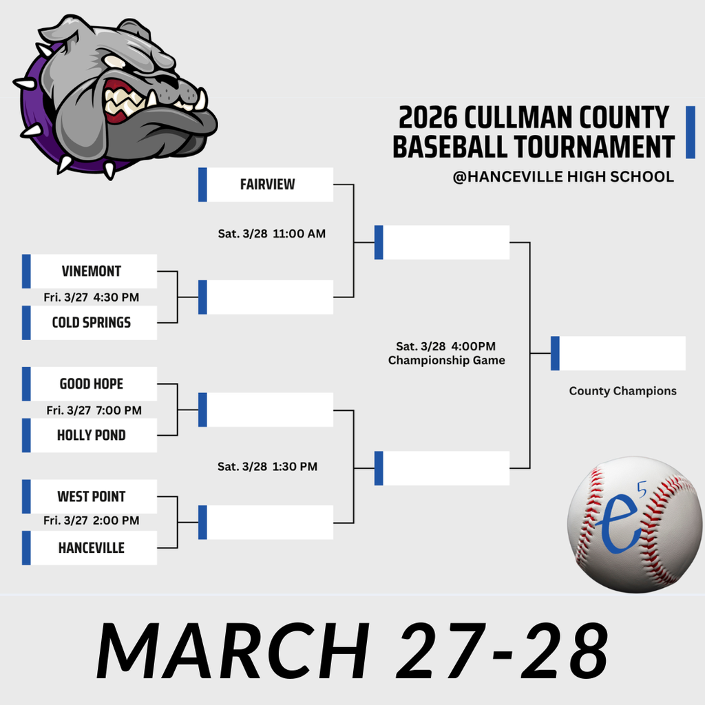 Cullman County Baseball Tournament March 27 and 28