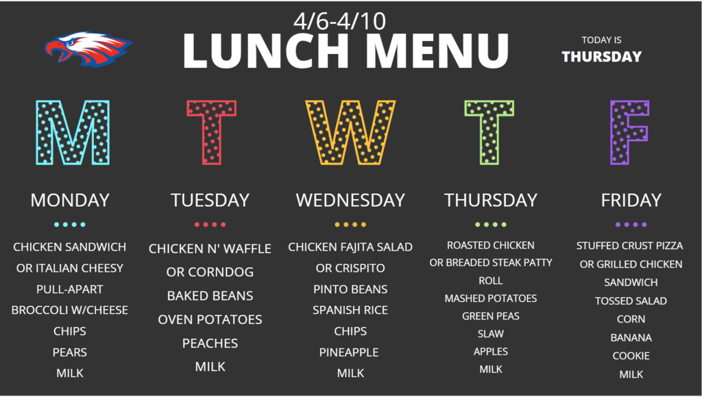 Lunch Menu for April 6-10, 2026