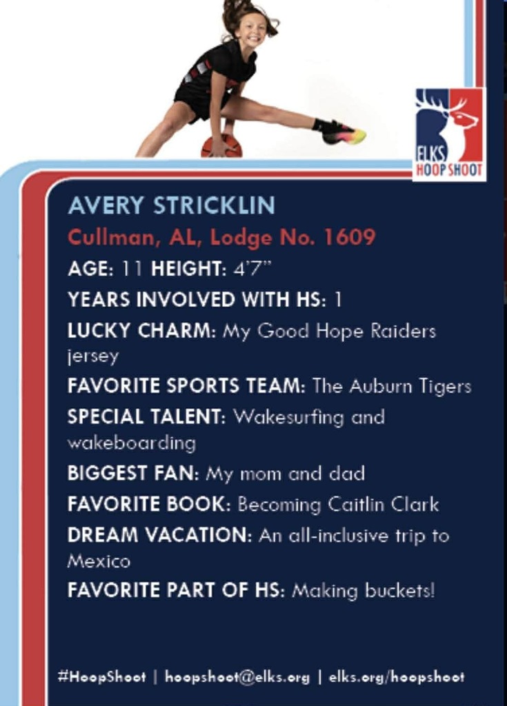 A card features a girl performing a split. It lists her name, location, age, height, years with HS, lucky charm, favorite sports team, special talent, biggest fan, favorite book, dream vacation, and favorite part of high school.