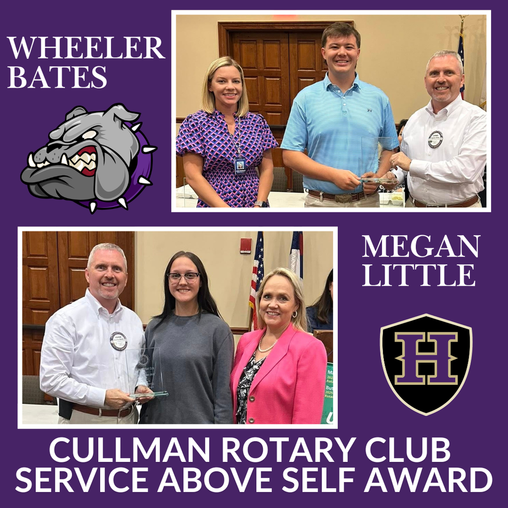 Wheeler Bates and Megan Little receiving a Service Above Self from the Cullman Rotary Club.