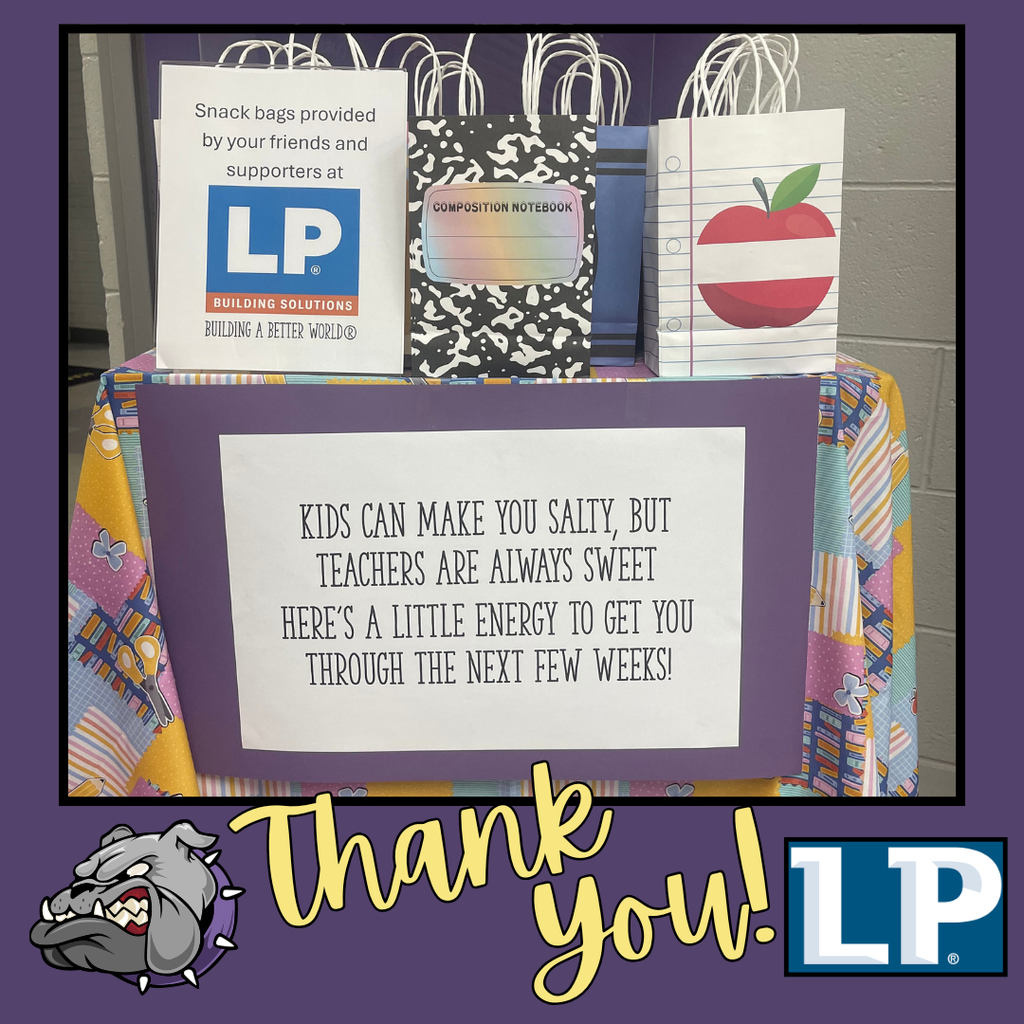 A table displays bags with LP branding and a motivational quote, "Kids can make you salty, but teachers are always sweet".