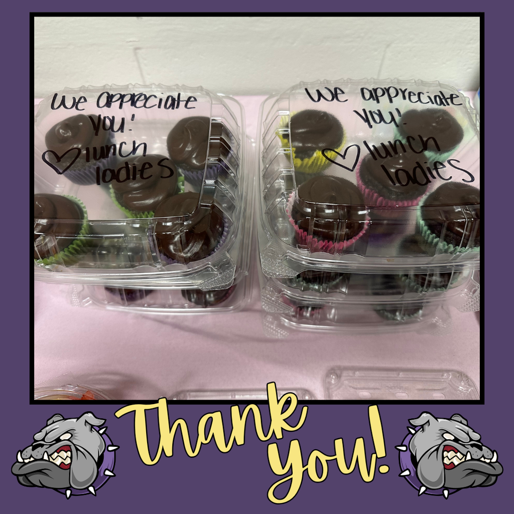 Two clear containers with chocolate cupcakes, one with "We appreciate you!" and the other with "Thank you!" on it.