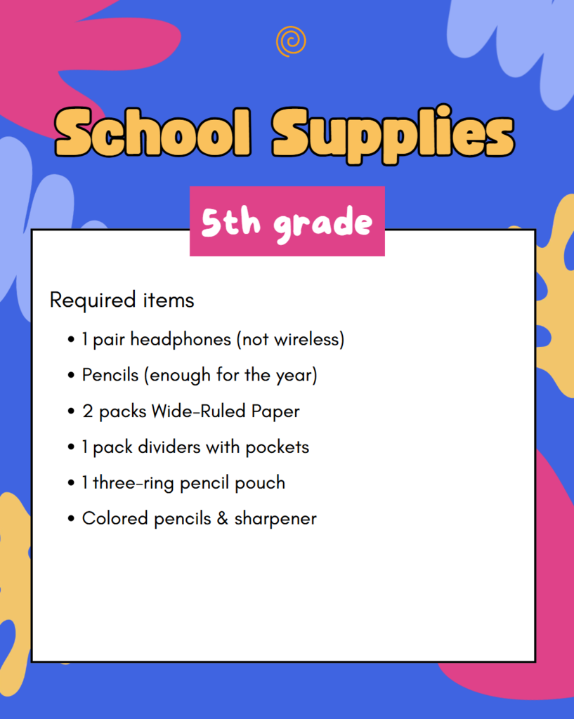 5th grade supply list