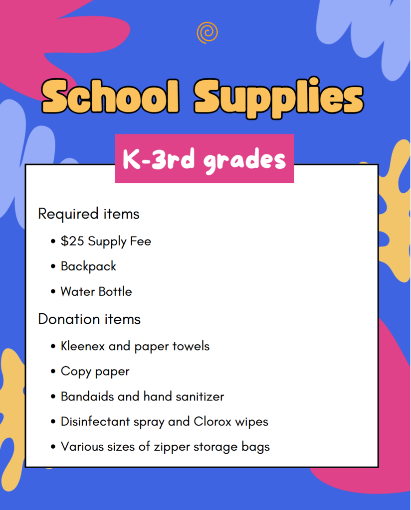 K-3rd grades supply lists