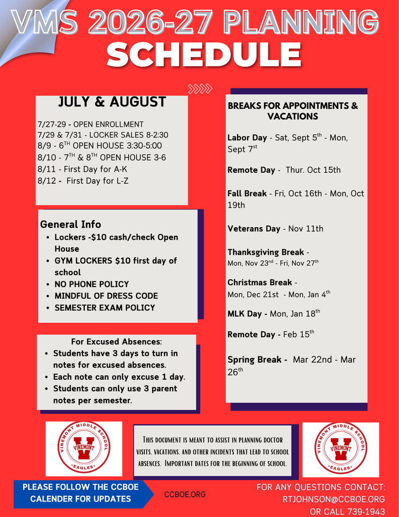 Information and important dates for 26-27. 