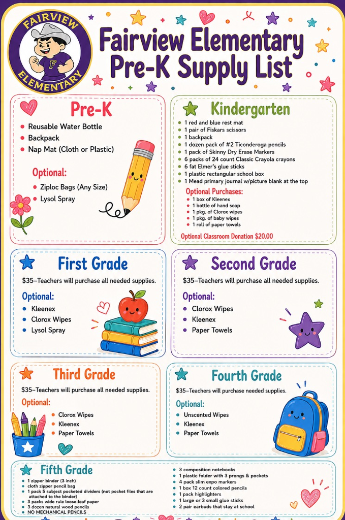 Pre-k & K-5 Supply Lists