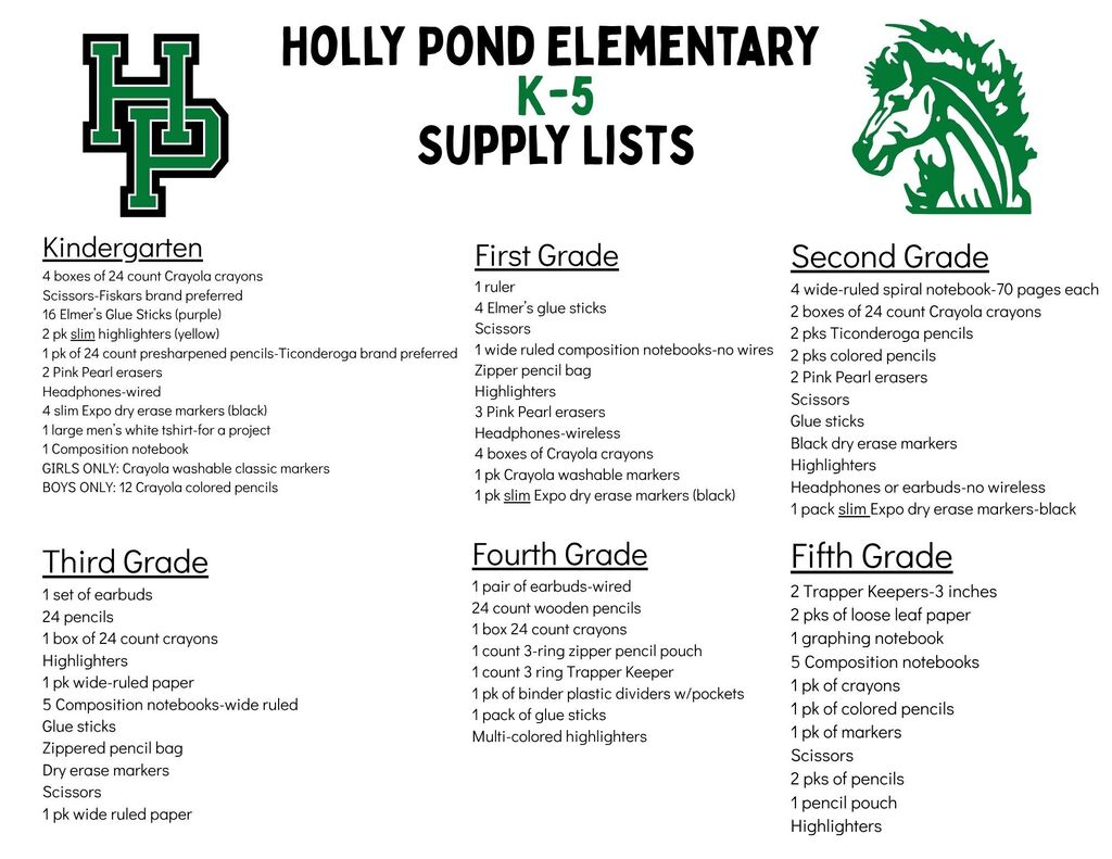 K-5 supply list