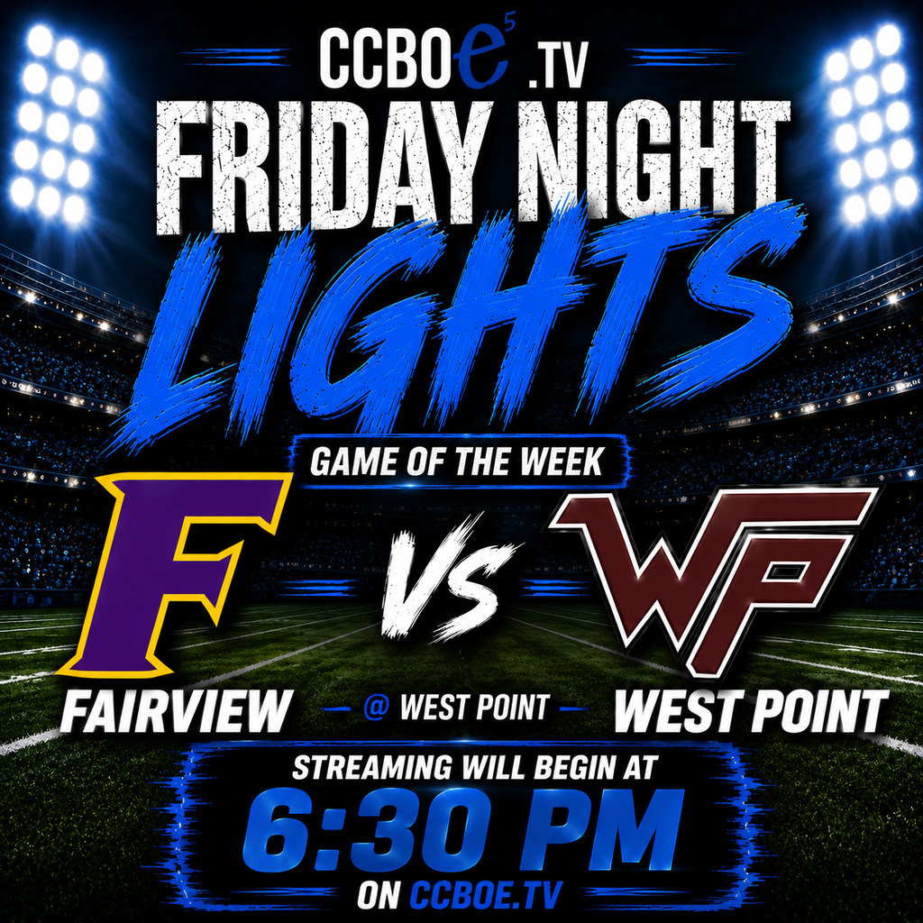 A poster for a Friday night football game featuring Fairview versus West Point. The event starts at 6:30 PM.