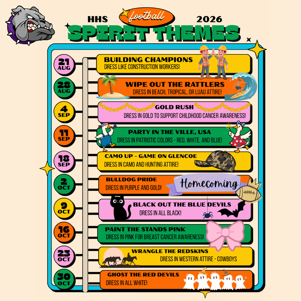 The spirit themes for each football game of the 2026 season.