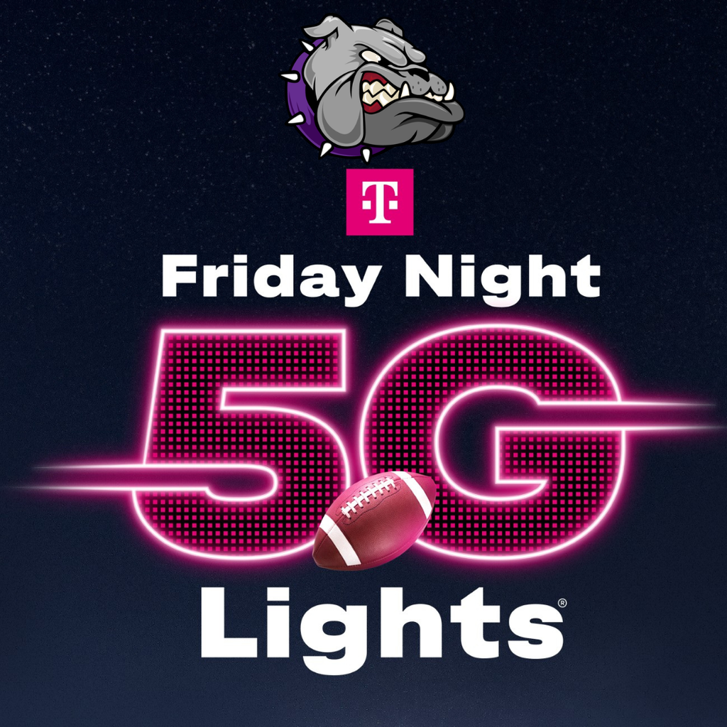An advertisement with "Friday Night 5G Lights" text, featuring a football and a dog logo on a dark background.