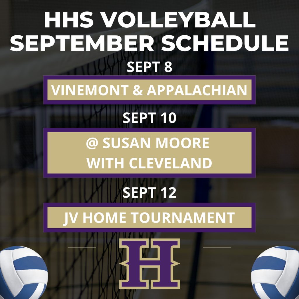 A schedule for HHS volleyball games in September. 