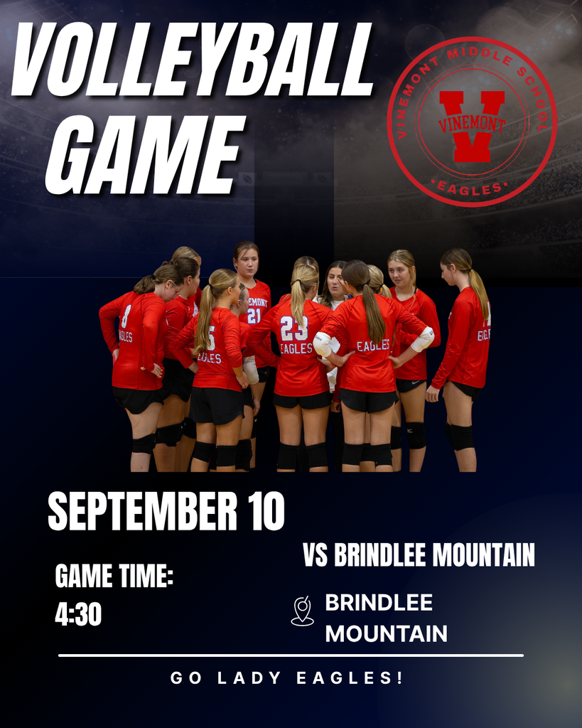 An ad for a volleyball game on September 10. Players in red uniforms. Game at 4:30 vs Brindle Mountain.