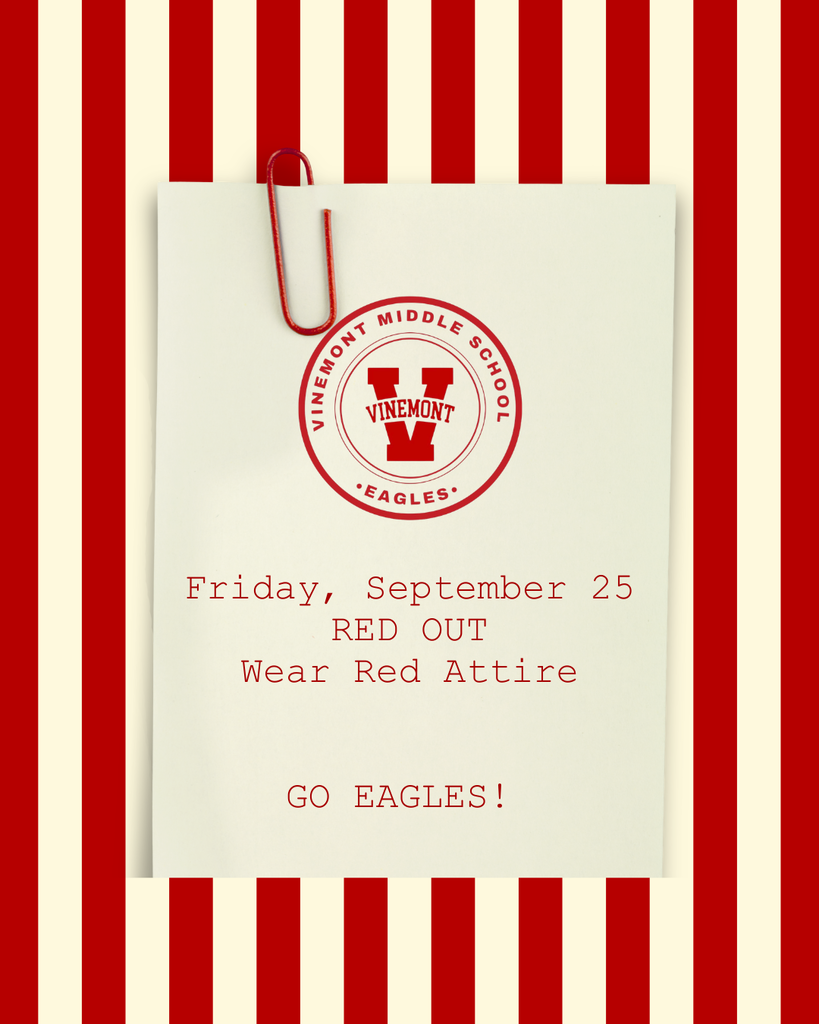 White paper with a red circular emblem at the top and text that reads "Friday, September 25 RED OUT Wear Red Attire GO EAGLES!"
