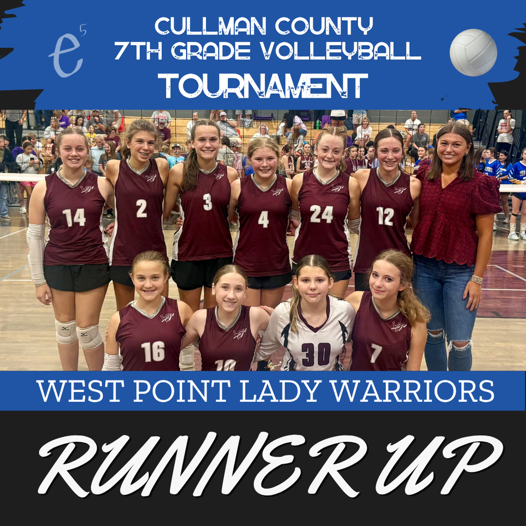 A volleyball team poses for a picture. They wear maroon uniforms with numbers. A caption reads "Runner Up."