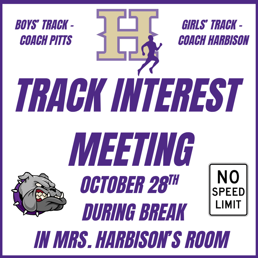 White poster with blue text and graphics. It says "Track Interest Meeting" on October 28th during break.