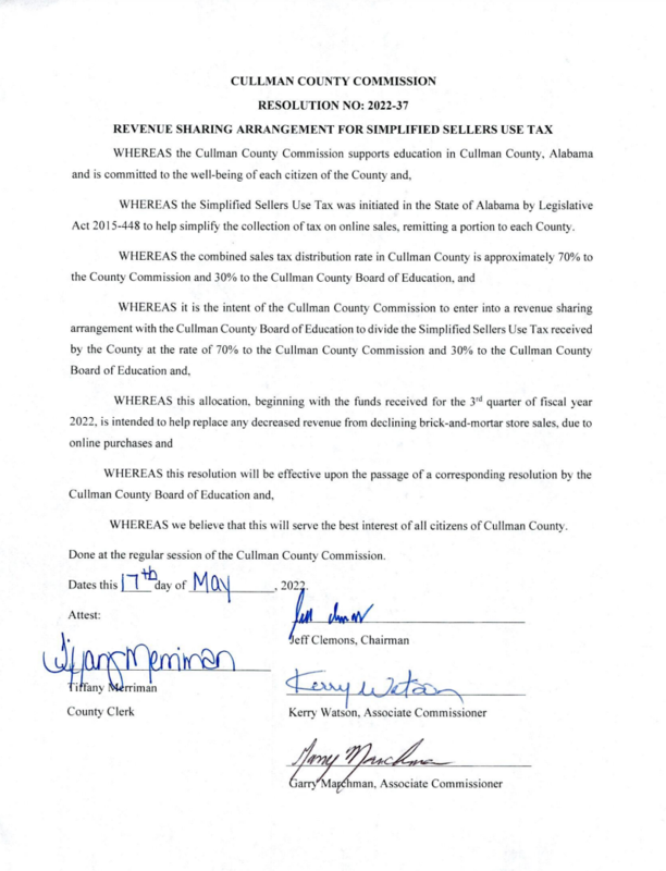 Cullman County Commission Online Sales Tax Resolution Cullman County Commission Online Sales Tax Resolution