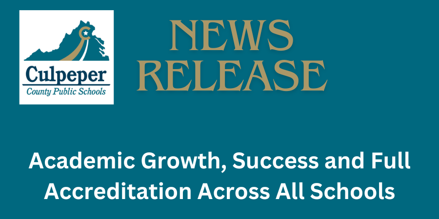 teal graphic with the CCPS logo that says New release in gold letters at the top, and below in white letters it says Academic Growth, Success, and Full Accreditation Across all schools