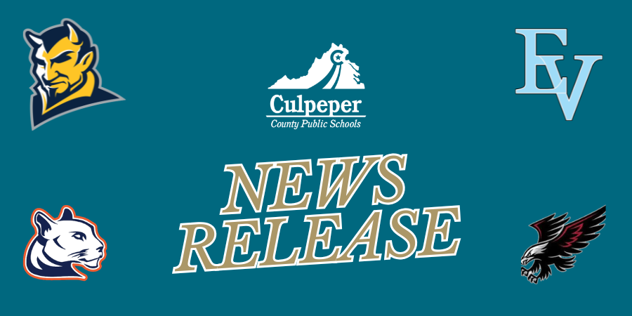 teal graphic with gold letters that say CCPS News release with the CCPS logo in the middle, and the CCHS and CMS logos on the left, and the EV and FTB logos on the right