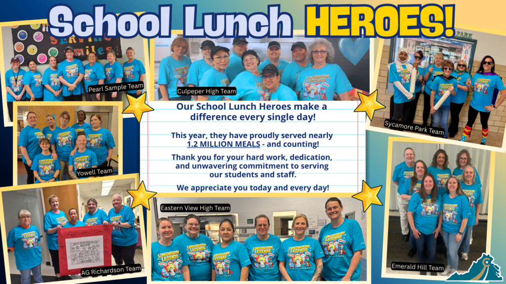 photo collage of food service workers under a headline that says school lunch heroes