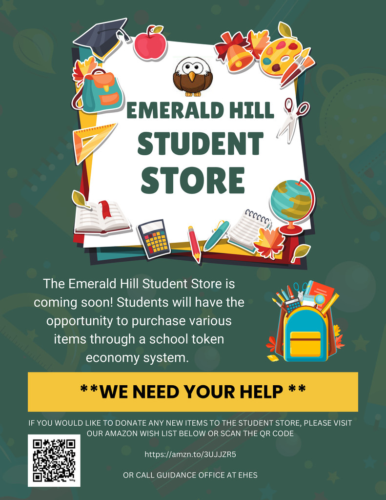 Emerald Hill Student Store flyer seeking donations. A full accessible PDF link can be found in the body of the post.