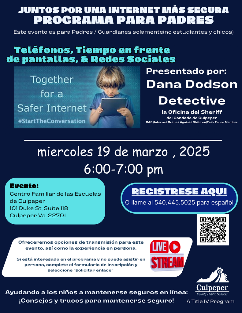 Próximo programa para padres: Cómo mantener seguros a los niños en línea - 19 de marzo de 2025