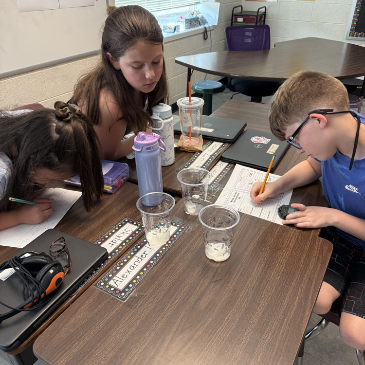 Mrs. Day’s 5th grade class using melting ice to make hypotheses and learn about scientific processes. 
