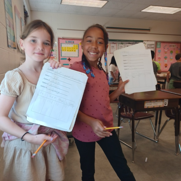 Ms.C's third graders are busy collecting data so they can create their own bar graphs and pictographs.  