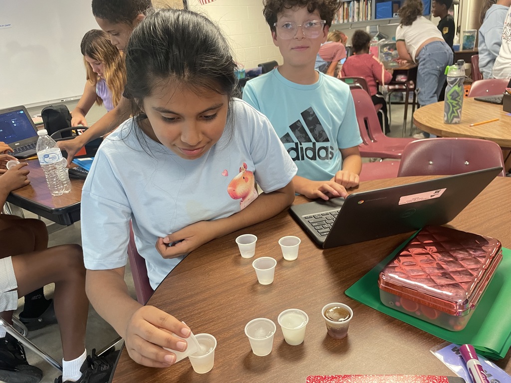 Mrs. Sheads' 5th Graders were  applying their knowledge about the  scientific method by testing which liquid will melt the ice the fastest!