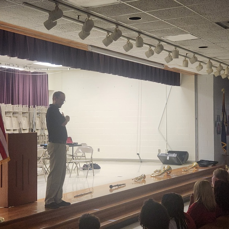 Today, Mr. Roach from CMS presented instruments to students for band.  Next Wednesday, students can try out and pick in instruments on Wednesday night. See the flyer that went home for information on time and location. 